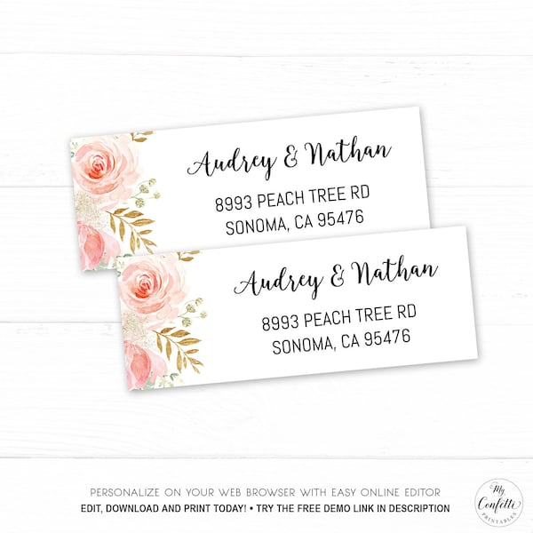 Editable Address Label Template, 2.625"x1" Label Size, Small, Blush Pink Floral, MCP820, MCP821, MCP822, MCP823, MCP824, MCP838, CJB