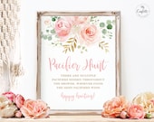 Pacifier Hunt Baby Printable Baby Shower Game Sign, Blush Pink Floral Baby Shower Game Sign, Baby Shower Activities, Girl, Boho, MCP820
