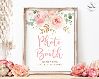 Baby Shower Photo Booth Sign, Printable Party Photo Booth Sign, Blush Pink Floral, Boho, Girl, 8x10, MCP820, MCP821, MCP822, MCP823, MCP824