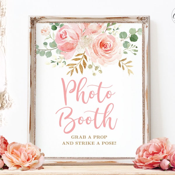 Baby Shower Photo Booth Sign, Printable Party Photo Booth Sign, Blush Pink Floral, Boho, Girl, 8x10, MCP820, MCP821, MCP822, MCP823, MCP824