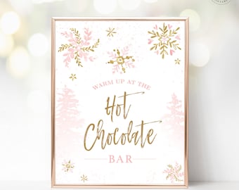 Hot Chocolate Bar Sign, Printable Hot Chocolate Bar Sign, Snowflake, Girl Baby Shower, Birthday, 8x10, MCP842, MCP843