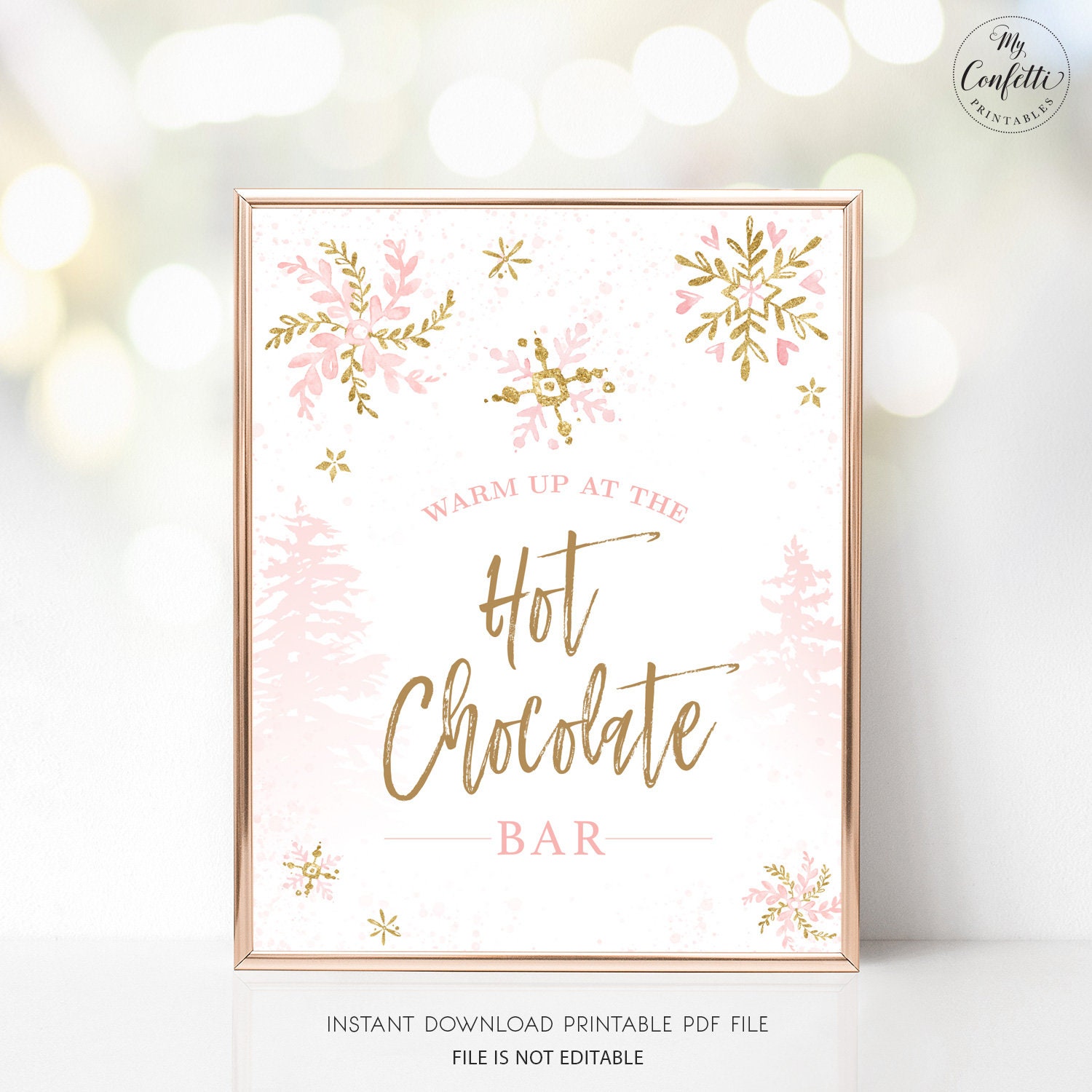 Hot Chocolate Bar Sign, Printable Hot Chocolate Bar Sign, Snowflake ...