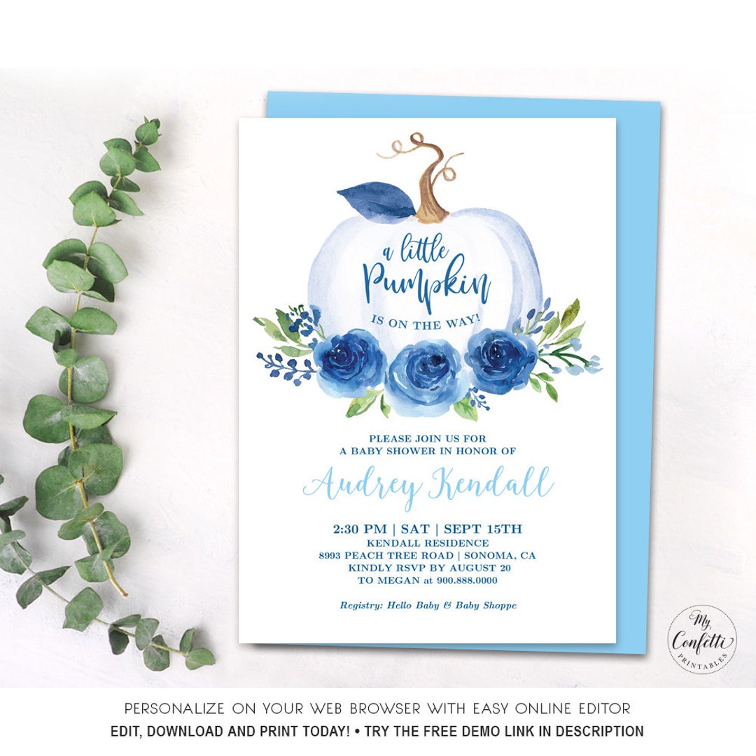 Pumpkin Baby Shower Invitation Template, EDITABLE, Printable Baby ...
