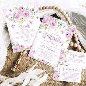 TWINS Editable Baby Shower Invitation Template Bundle, Two Little Baby Butterflies, Printable, Lavender, Purple, Floral, Boho, MCP104, CJB