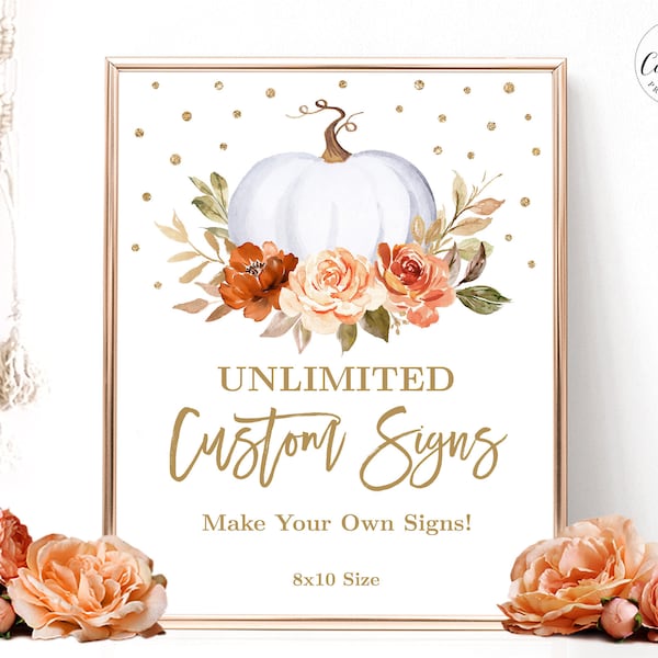 Unlimited Custom Sign Template, Editable Custom Signs, Baby Shower, Printable, Fall, Autumn, Pumpkin, Boy, Girl, MCP92, MCP91, CJB