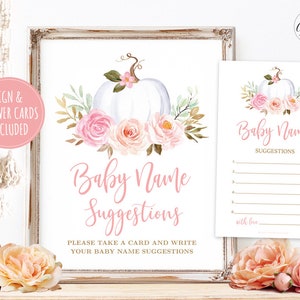Printable Baby Name Suggestions Sign and Cards, Girl Baby Shower Party Games, Pumpkin, Fall, Autumn, Baby Name Suggestion, MCP826