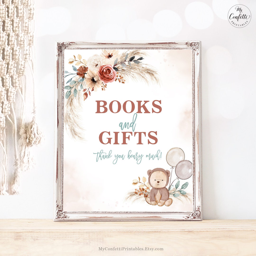Books & Gifts Sign, Printable Baby Shower Books and Gifts Sign, Boho