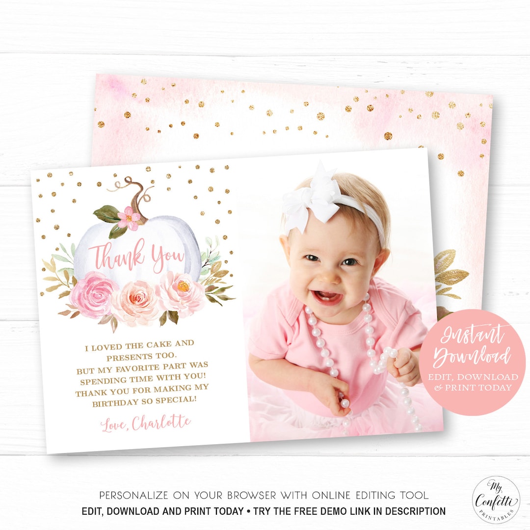 Thank You Card, Printable Photo Thank You Card Template, Baby Photo ...