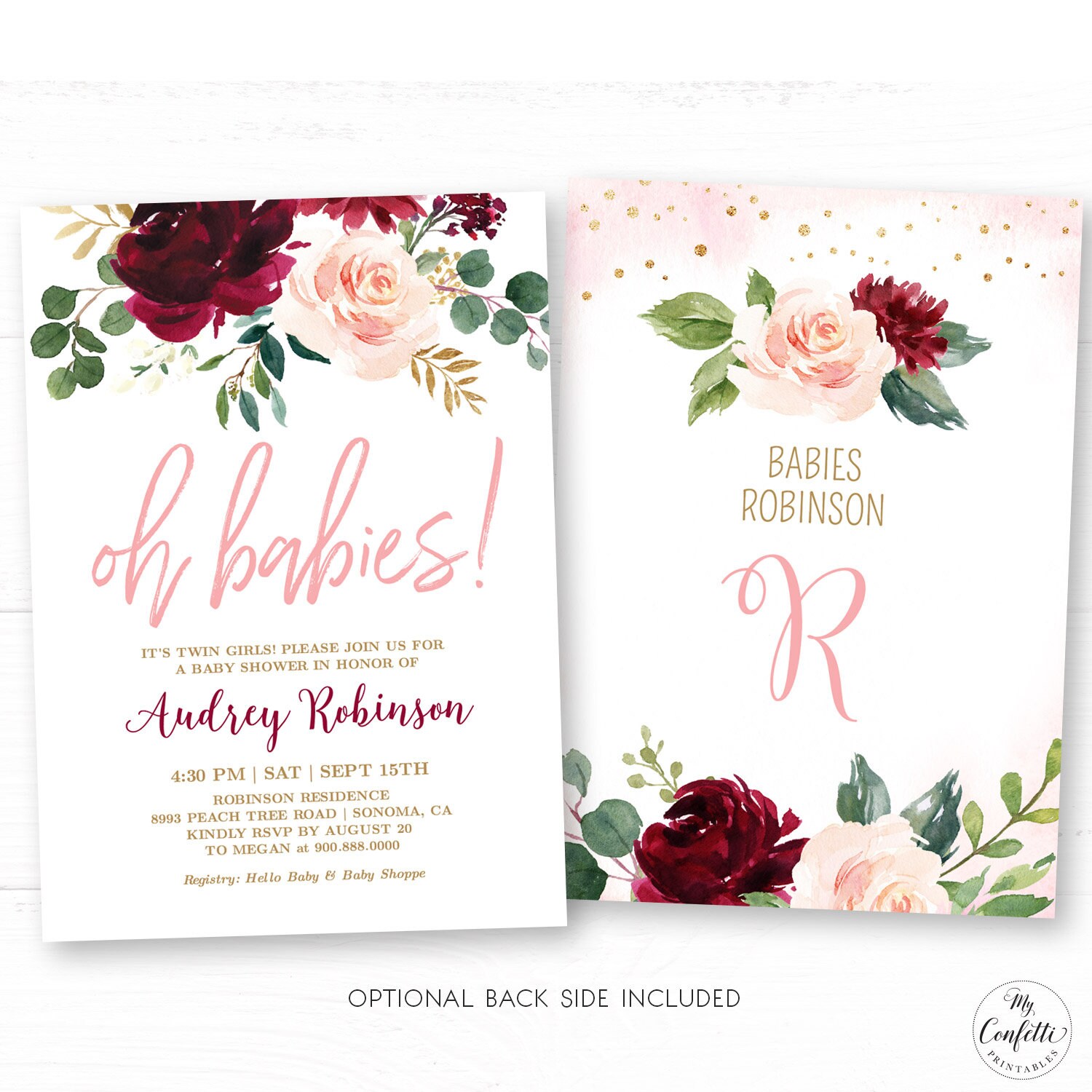 Twins Baby Shower Invitation Template Printable Twins Baby | Etsy
