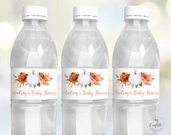 Autumn Pumpkin Water Bottle Labels, Printable Water Bottle Label Template, Editable Text, MCP92, MCP91, CJB