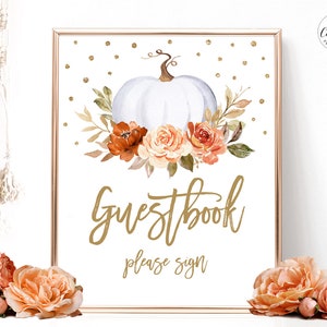 Baby Shower Guestbook Sign, Printable Guest Book Sign for Baby Shower or Birthday, Gender Neutral, Pumpkin, Fall, Autumn, MCP92, MCP91