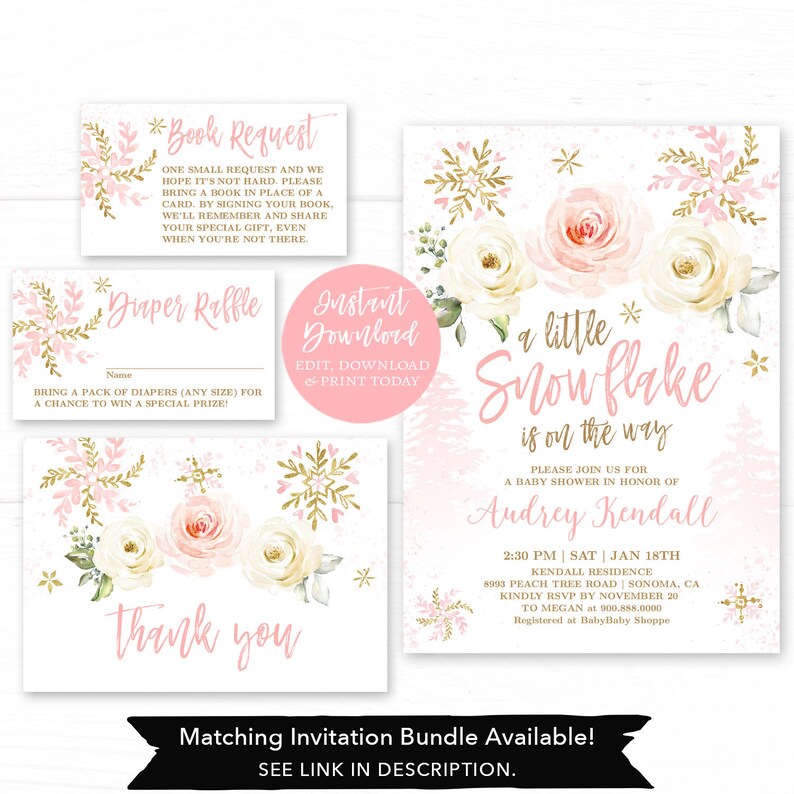 Printable Baby Shower Activity Family Tradtions Sign and Cards Winter Game Family Traditions Sign and Card Template Snowflake MCP842