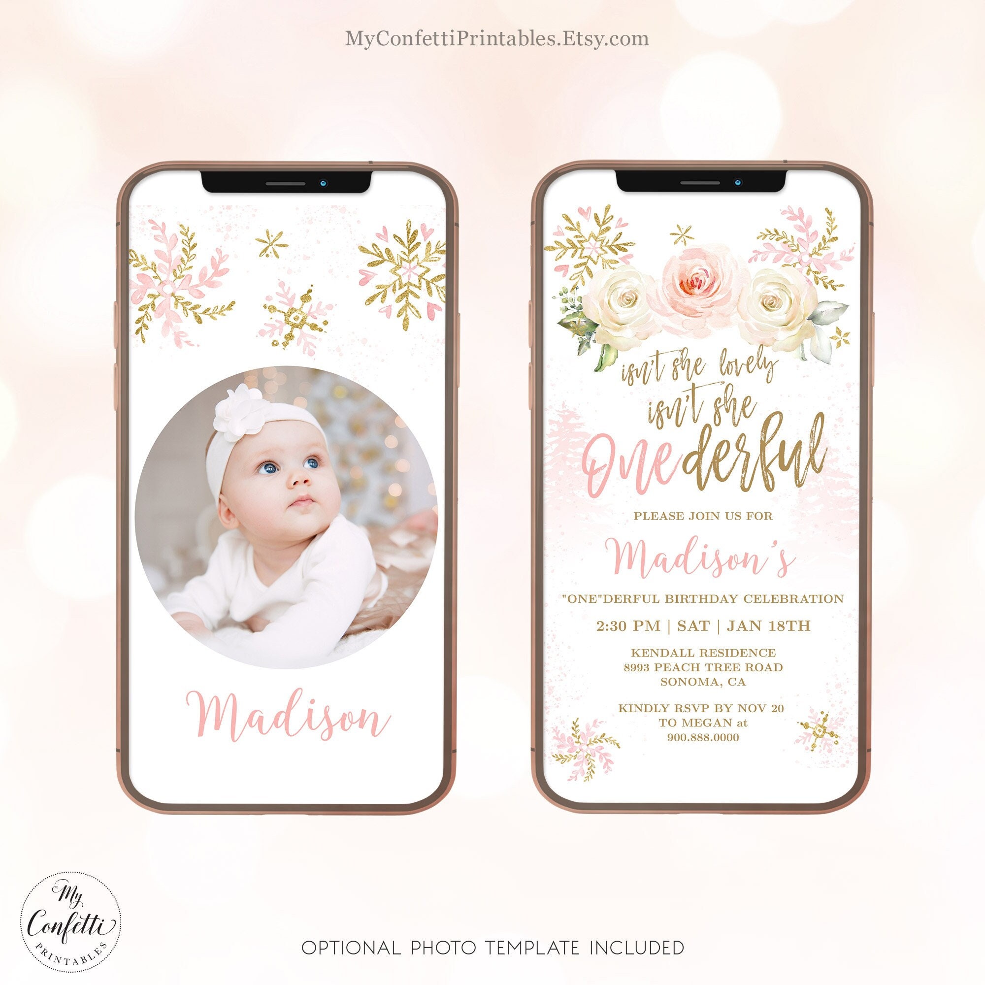 Isn't She Onederful Digital Birthday Invitation, Girl First