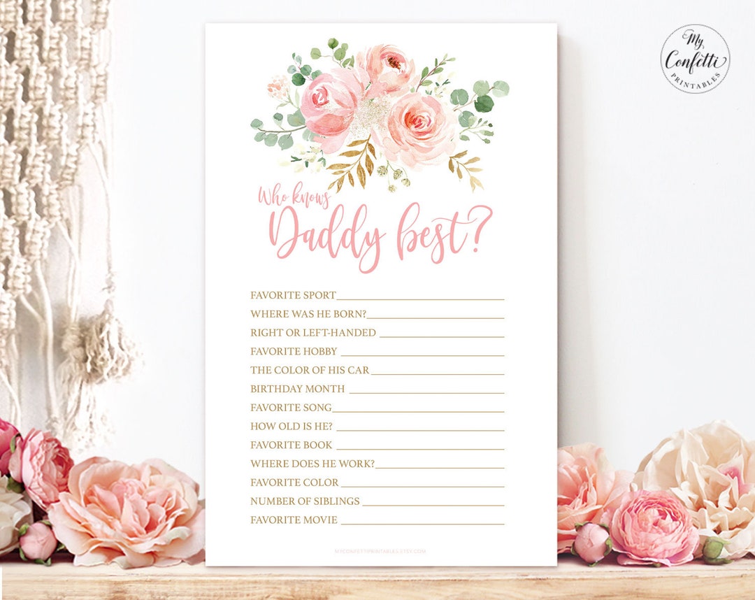 Who Knows Daddy Best, Printable Baby Shower Game, Blush Pink Floral ...
