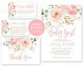 Blush Baby Shower Invitation Girl, Printable Girl Baby Shower Invitation Bundle, EDITABLE, Template, Sweet Baby Girl, Floral, MCP820, CJB