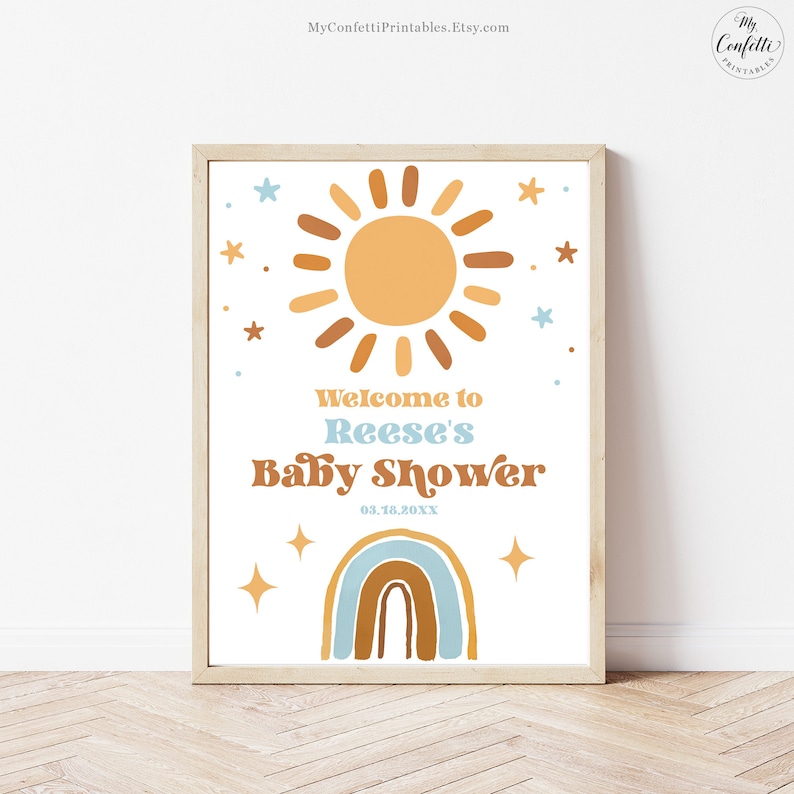 Editable Baby Shower Sign Template Sunshine Rainbow Etsy