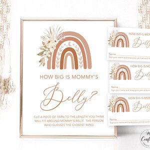 How Big is Mommy's Belly Game, Printable Baby Shower Game Sign and Answer Cards, Boho Rainbow, Gender Neutral, Boy, Girl, MCP90