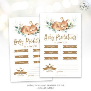 Baby Predictions & Advice Game, Printable Baby Shower Game, Boy Baby Shower Party Games, Baby Deer, Greenery, MCP840