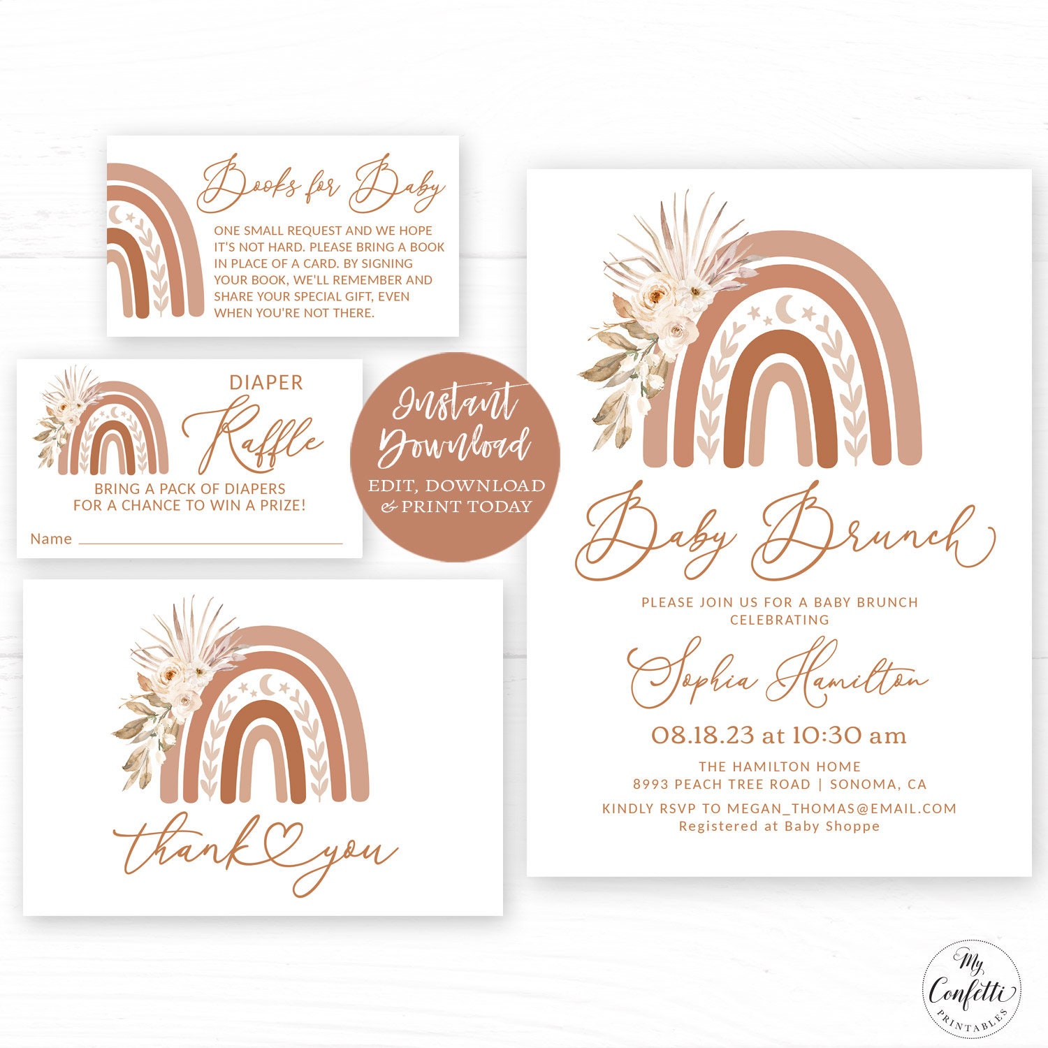 Boho Rainbow Baby Brunch Invitation Bundle Printable Baby - Etsy