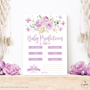 Baby Shower Game, Printable Baby Predictions & Advice Game, Lavender, Lilac, Butterflies, Floral, Girl Baby Shower Party Games, MCP104