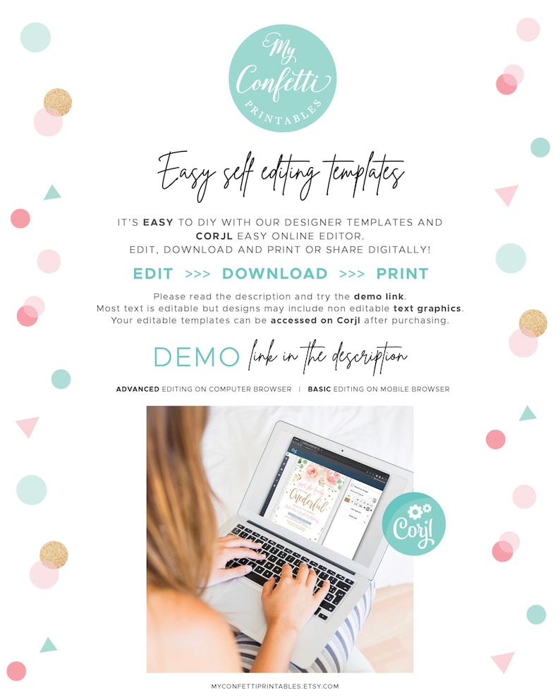 DIGITAL Baby Shower Invitation, Electronic, Girl Baby Shower Invite, Editable, It's a Girl, Blush Pink Floral, Textable, MCP820, CJB image 3