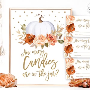 How Many Candies are in the Jar Game, Printable Baby Shower Sign, Cards, Pumpkin, Autumn, Fall, Gender Neutral, Boy, Girl, MCP92, MCP91