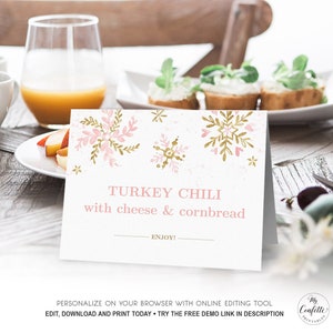 EDITABLE Buffet Sign, Buffet Tent Card, Printable Food Card, Food Labels, Pink Snowflake, Winter, MCP842, MCP843, CJB