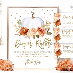 Printable Diaper Raffle Sign & Tickets, Fall Diaper Raffle Sign and Raffle Cards Set, Baby Shower, Autumn, Pumpkin, MCP92