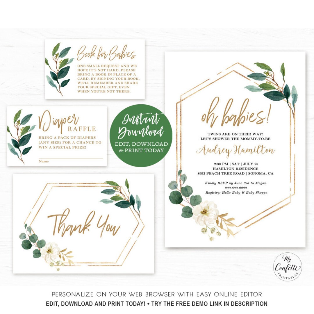 Twins Baby Shower Invitation Template EDITABLE Printable - Etsy