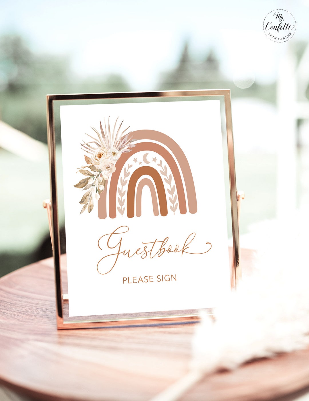 Guestbook Sign, Printable Baby Shower Guest Book Sign, Boho Rainbow ...
