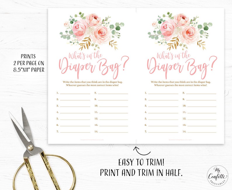 Printable What's in the Diaper Bag Game Baby Shower Game Etsy