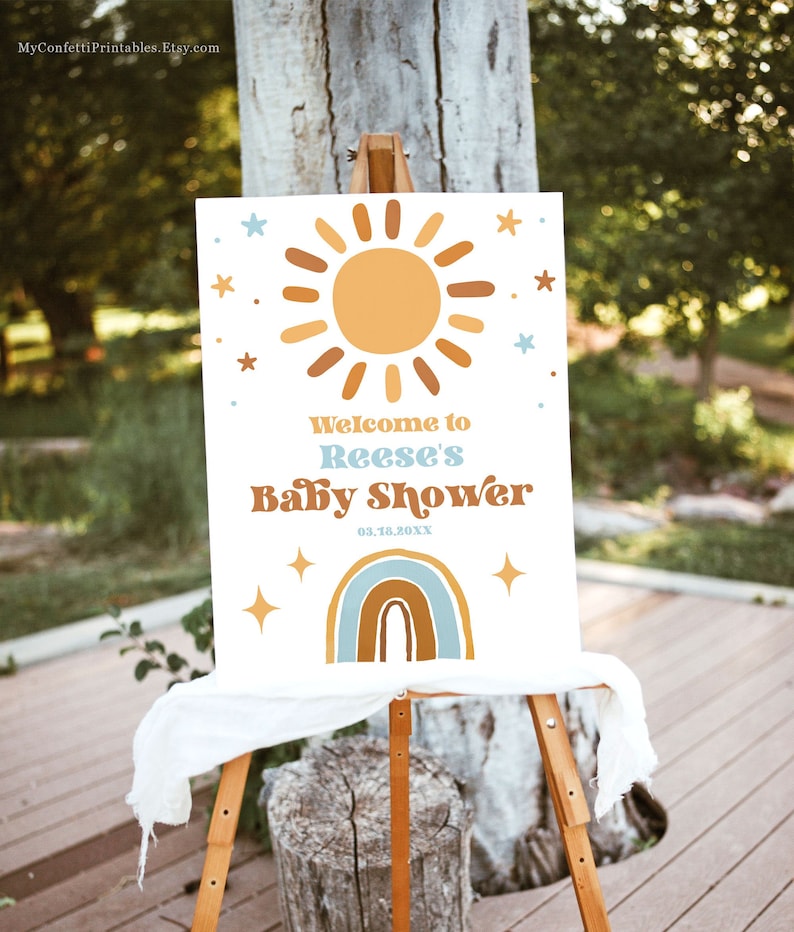 Editable Baby Shower Sign Template Sunshine Rainbow Etsy
