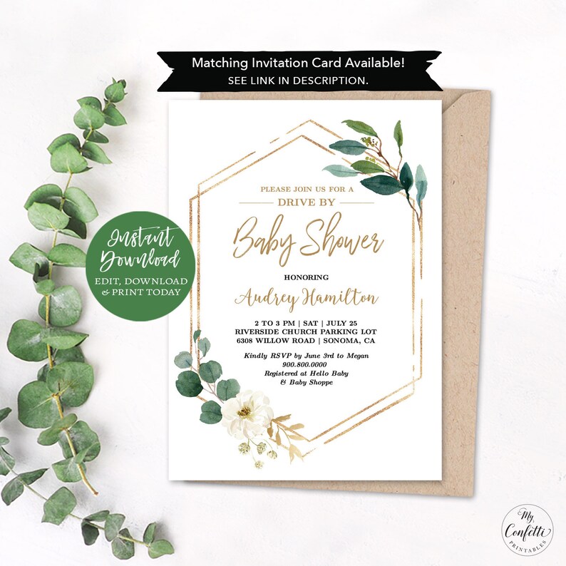 Boy or Girl Printable Large Welcome Sign Template Modern Greenery Editable Name /& Date MCP813 CJB Drive By Baby Shower Welcome Sign