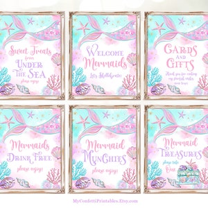 Mermaid Birthday Sign Bundle, Six Printable Birthday Sign Set, 8x10, Girl, Ocean, Sea, Tail, Under the Sea, Party Decor, Coastal, MCP106