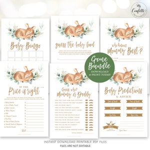 Baby Shower Game BUNDLE, Six Printable Baby Shower Games, Baby Deer, Boy Baby Shower, Rustic, Greenery, MCP840