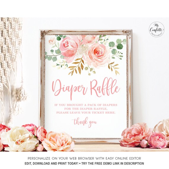 Diaper Raffle Shabby Chic Lavender Instant Download Flowers DIY Blush Pink and SIlver LSGF1 3.5 x 2 Floral Printable