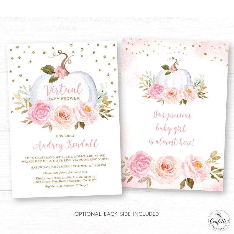 Virtual Baby Shower Invitation Girl White Pumpkin Baby Shower Etsy