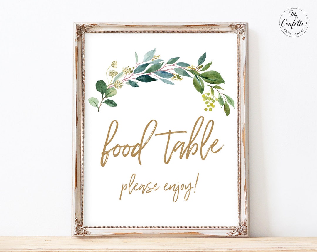 Baby Shower Food Table Sign, Printable Food Sign, Greenery, Neutral ...