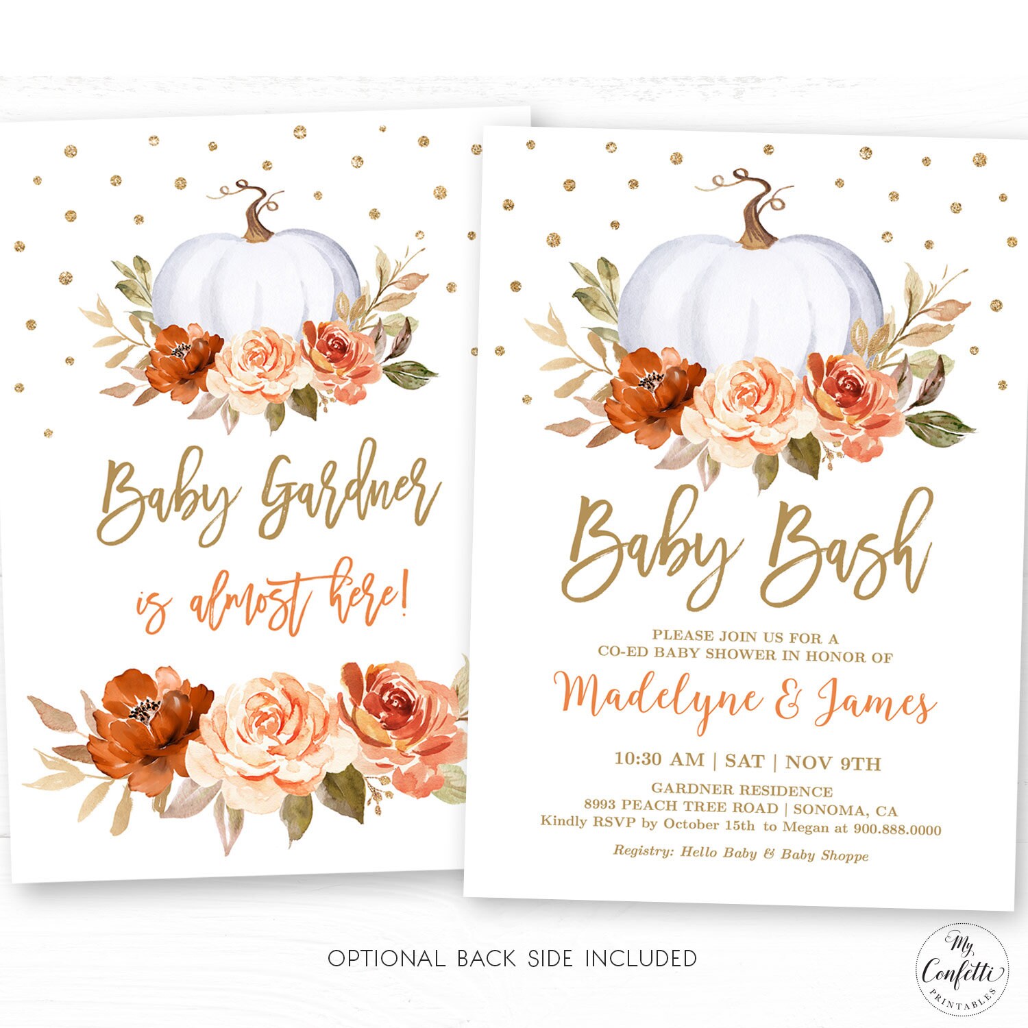 Pumpkin Baby Bash Invitation Bundle Co Ed Baby Shower Etsy 日本