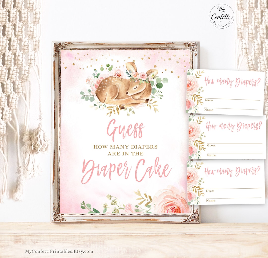 Diaper Cake Guessing Game Sign and Answer Cards, Printable Baby Shower