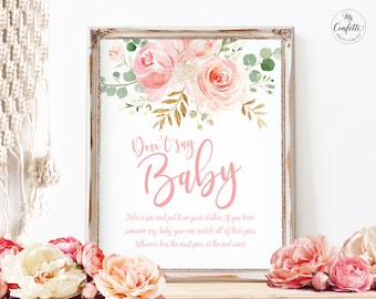 Don't Say Baby Printable Baby Shower Game Sign, Blush Pink Floral Baby Shower Game Sign, Baby Shower Activities, Girl, Boho, MCP820