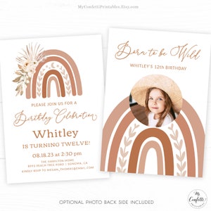 ANY AGE Boho Rainbow Birthday Invitation, Printable Birthday Invitation Template, Editable, Boho, Neutral Color, Terracotta, MCP89, CJB