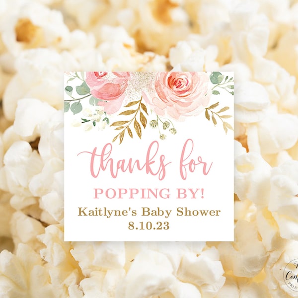 Thanks for Popping By! Favor Tag or Label Template, Printable, Baby Shower, Editable, Popcorn Favor Tag, MCP820, MCP821, MCP830, CJB