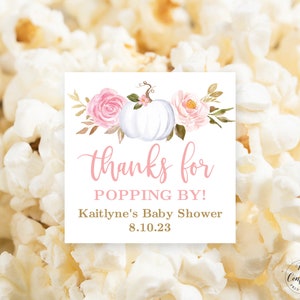 Thanks for Popping By! Favor Tag or Label Template, 2x2 Square, Printable, Baby Shower, Popcorn Favor Tag, Editable, MCP826, MCP827, CJB