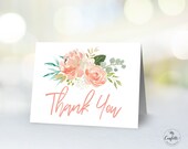 Peach Floral Thank You Card, Printable Thank You Cards, Baby Shower, Birthday, MCP808, MCP809, MCP810, MCP811, MCP812, CJB