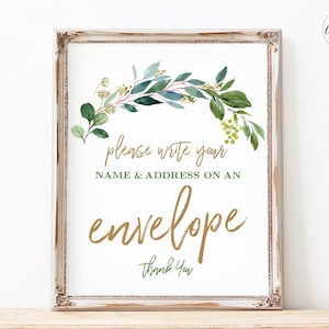 Please Write Your Address on an Envelope Sign, Printable Write Your Name and Address on Envelope Sign, Greenery, MCP813, MCP814, MCP815