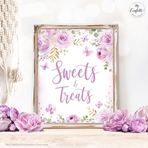Sweets & Treats Sign, Printable Desserts Sign, Lavender, Lilac, Butterflies, Floral, Purple, Boho, Girl, Sweet Treats, 8x10, MCP104