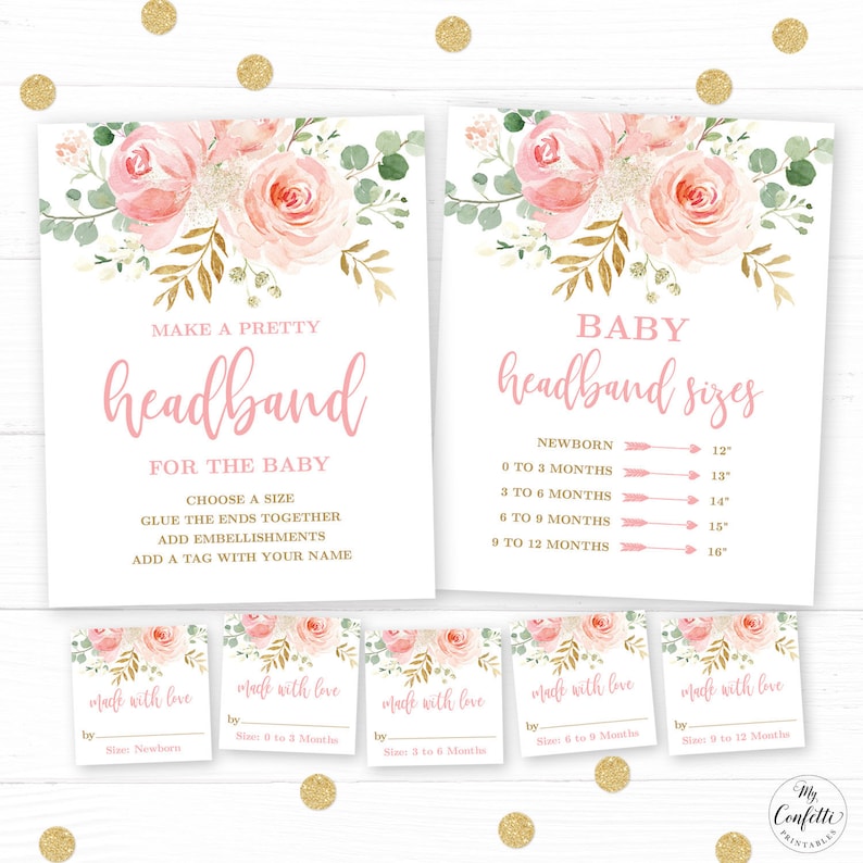 Editable Girl Blush Pink Floral Printable Headband Station Set with Signs and Tags CJB MCP820 Make a Headband Sign Template