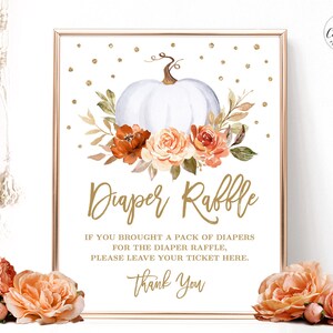 Printable Diaper Raffle Sign, Fall Diaper Raffle Sign, Baby Shower, Boy or Girl, Editable, Autumn, Pumpkin Floral, MCP92