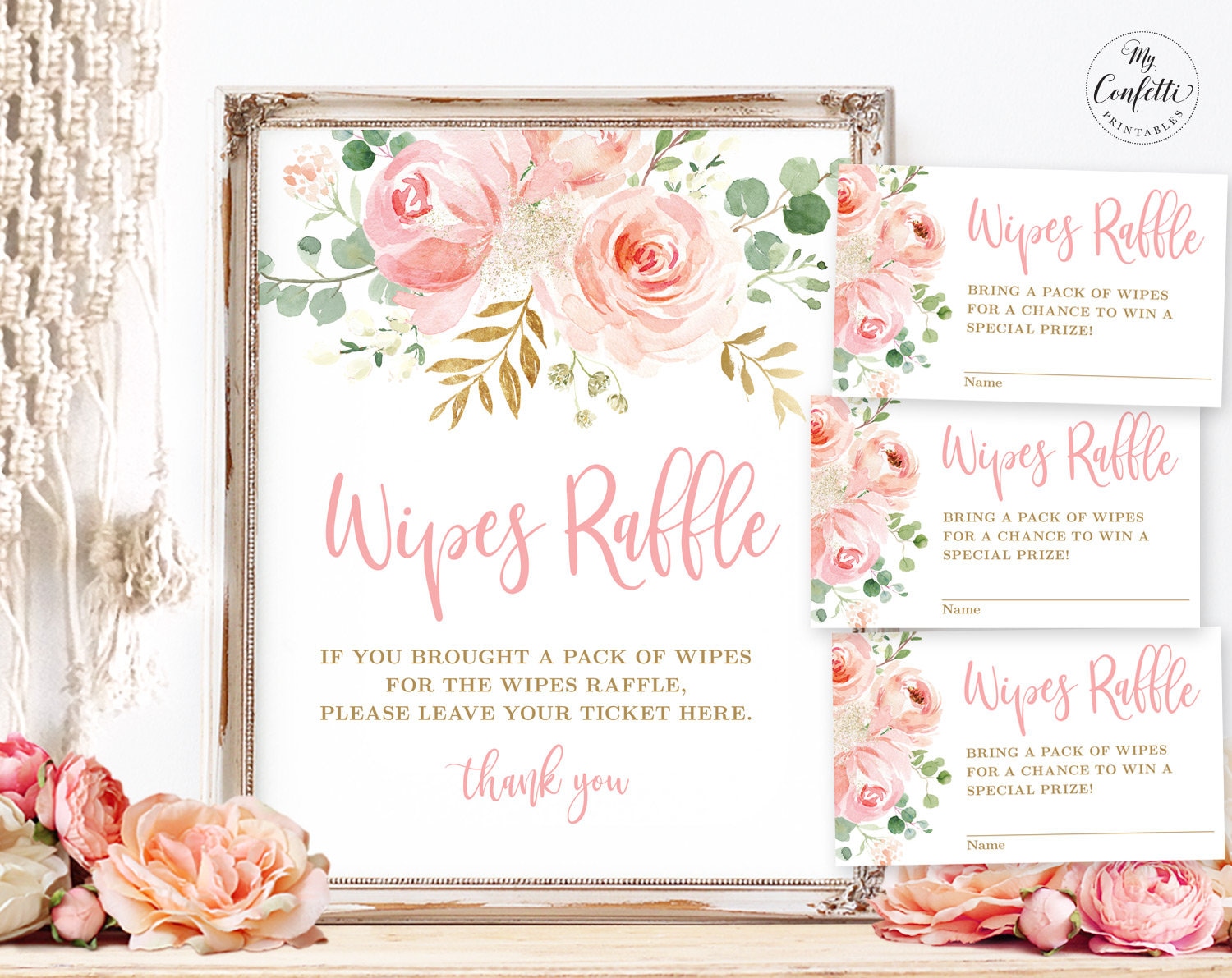 Baby Shower Wipes Raffle Sign and Ticket Cards, Printable Baby Shower ...